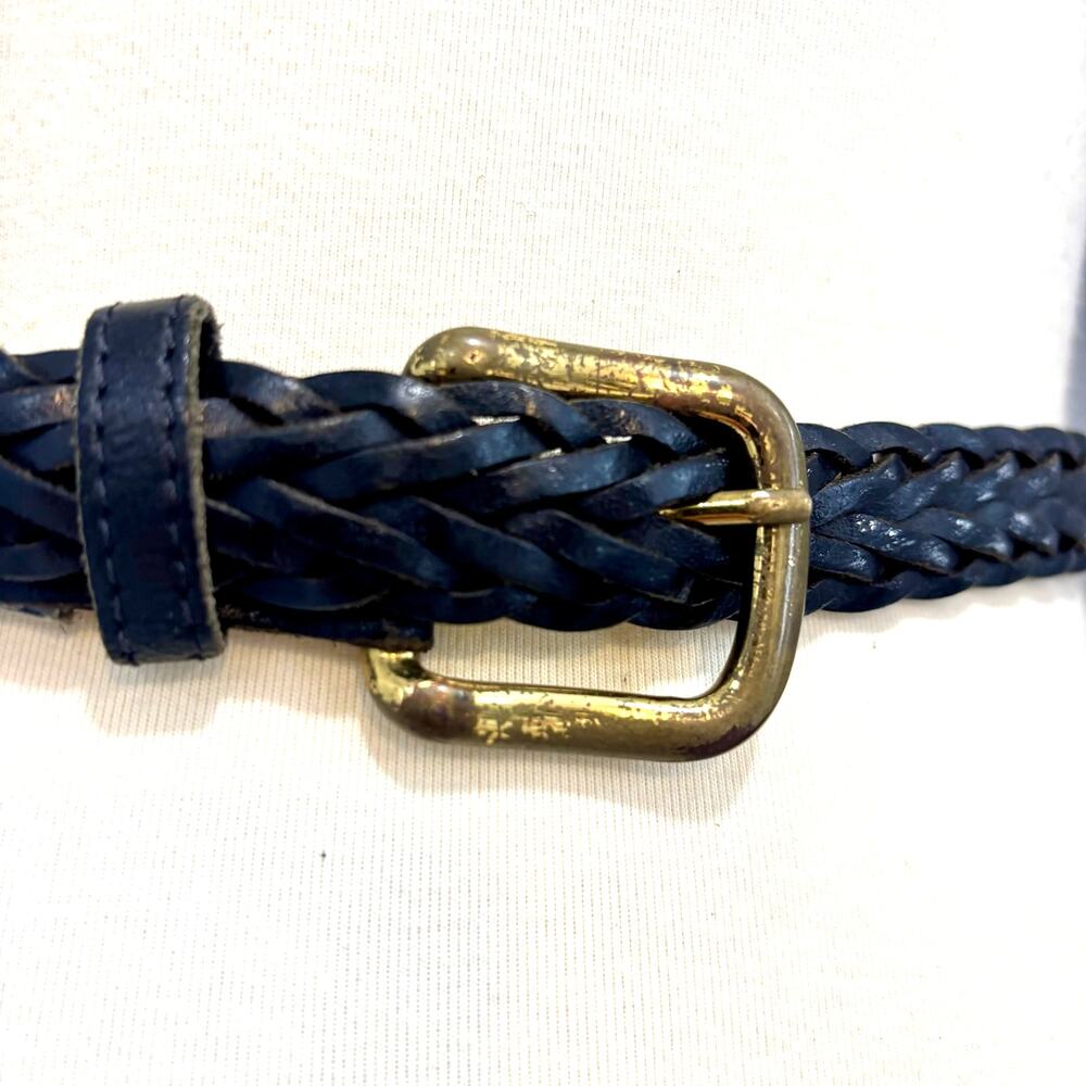 VTG Black Braided Leather Belt Woven Wheat Gold Brass Buckle, Size XL- XXL - Picture 3 of 8